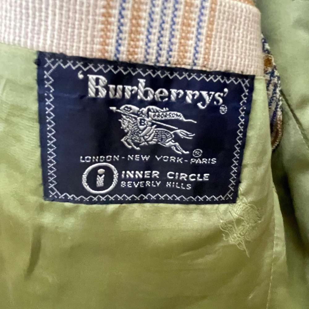 Vintage Burberrys Inner Circle Plaid Blazer Tan Blue 41 Sport Coat Beverly Hills